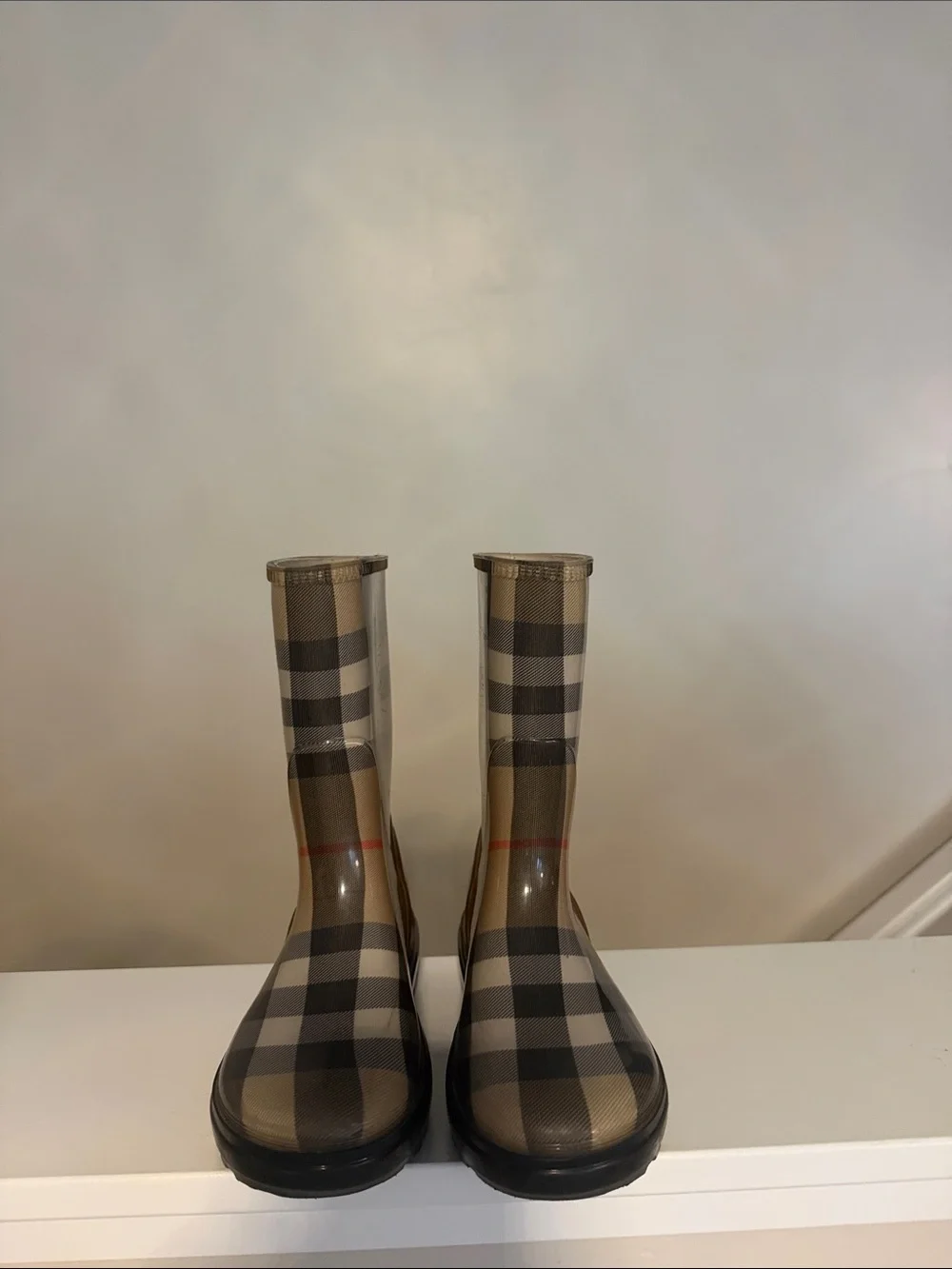 Burberry Kids Tan Plaid Rain Boots